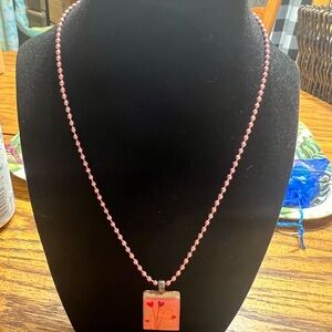 Charming Pink Beaded Necklace with Heart Pendant